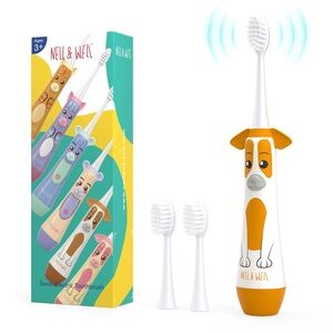 Kids Electric Toothbrush with 2mins Brushing Timer, Battery Powered, 3 Heads